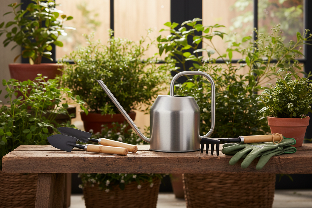 Gießkanne und Gartenwerkzeuge